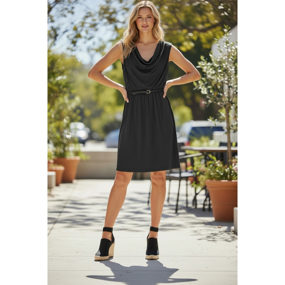 Maeve Anthropologie Charcoal Gray Cowl Neck Asymmetrical Knee Dress S Minimalist